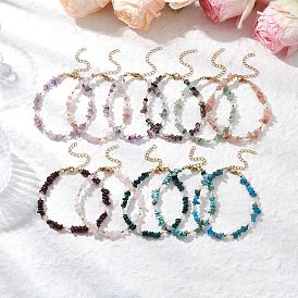 Pulseras de cuentas con chips de piedras preciosas naturales para mujeres, con extensores de cadena de acero inoxidable y cuentas de vidrio