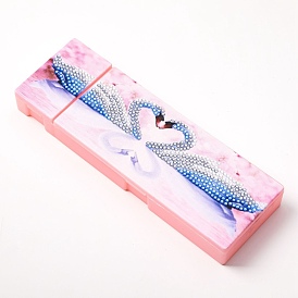 5D DIY Diamond Painting Stickers Kits For ABS Pencil Case Making, with Resin Rhinestones, Diamond Sticky Pen, Tray Plate and Glue Clay, Rectangle with Swan Pattern