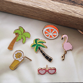 Fashion and simple summer coconut tree orange orange juice glasses dripping oil brooch collar pin clothing silk scarf buckle corsage