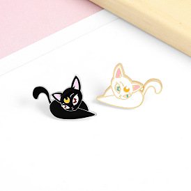 Cute Cartoon Cat Couple Brooch Pin Enamel Badge Accessory