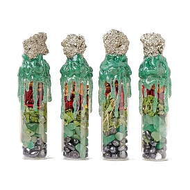 Transparent Glass Wishing Bottle Decoration, with Natural Chalcopyrite Drift Bottle, for Home Desktop Decor