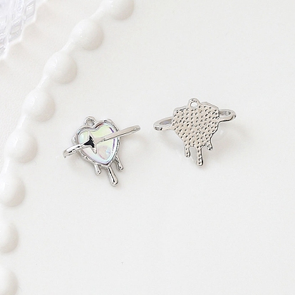 Glass Pendants, with Platinum Alloy Finding, Heart Charms