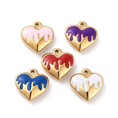 304 подвески из нержавеющей стали, с эмалью, золотые, шарма сердца