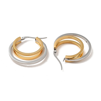 Two Tone 304 Stainless Steel Triple Circle Hoop Earrings for Women