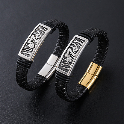 Браслеты из плетеного шнура из искусственной кожи в стиле панк, 304 Браслеты с подвесками из морской травы из нержавеющей стали для мужчин, с магнитной застежкой