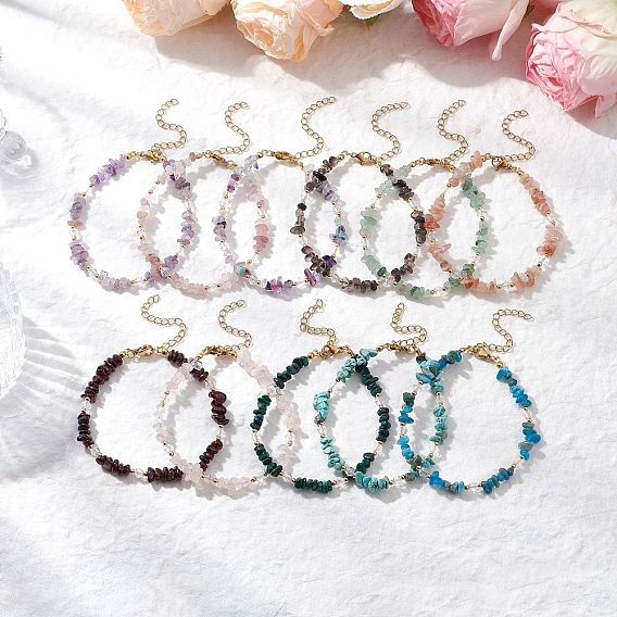 Браслеты из бисера с натуральными драгоценными камнями для женщин, с 304 удлинителями цепи из нержавеющей стали и стеклянными бусинами