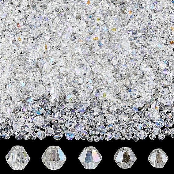 25 нити 5 стили прозрачные гальванические стеклянные бусины нити, подражать австрийский хрусталь гальванических двойной конус стеклянная бусина пряди, с покрытием AB цвета, класс АА, граненые