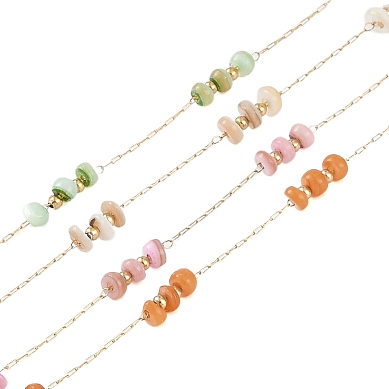 Ионное покрытие (ip) 316 цепочки из хирургической нержавеющей стали со скрепками, с натуральными раковинами, плоско-круглые, реальный 18 k позолоченный, несварные