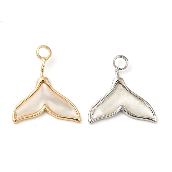 Натуральный белый оболочки подвески, с латунной фурнитурой , прелести рыбий хвост