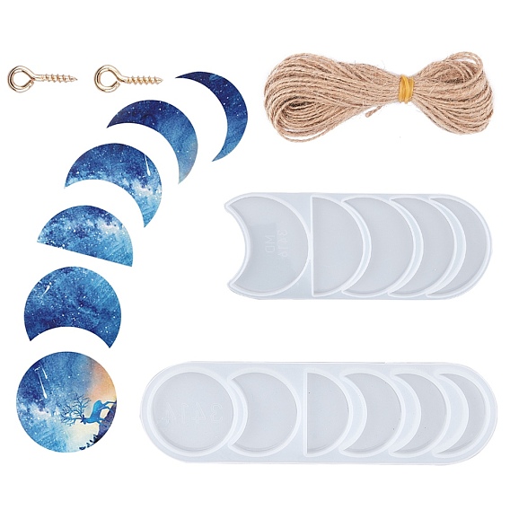 Силиконовые формы в форме фазы луны своими руками, с наборами форм для литья из смолы, джутовый шпагат и 304 винтовые петли с проушинами из нержавеющей стали