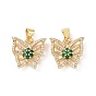 Brass Micro Pave Cubic Zirconia Pendants, Real 18K Gold Plated, Hollow Butterfly with Flower Charm