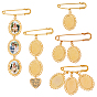 5Pcs Iron Brooches, Oval, with Alloy Pendants