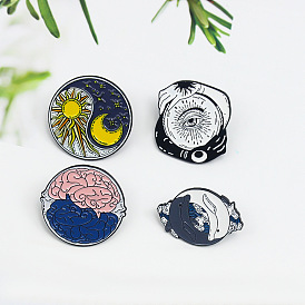 Creative Badge Set: Sun & Moon, Brain, Dolphin Dance and Hugging Arms - Fashionable Accessories for Any Outfit!