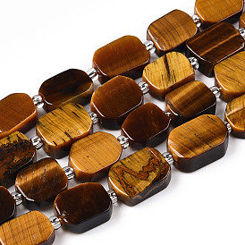 Natural Tiger Eye Beads Strands, with Seed Beads, Rectangle