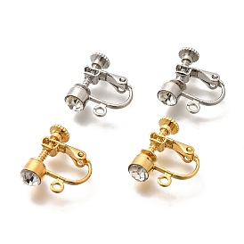 Brass Clip-on Earring Settings, with Rhinestone