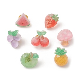 Resin Fruit Brooches, with Iron Pins, Watermelon/Strawberry/Grape