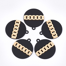 Spray Painted Alloy Pendants, Flat Round with Chain