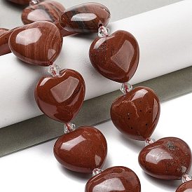 Natural Red Jasper Beads Strands, Heart, with Seed Beads