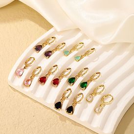 Латунь кубического циркония болтаться серьги, слеза, золотые / платиновые