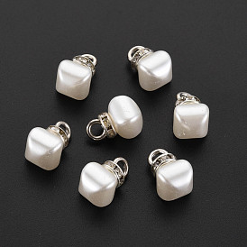 ABS Plastic Imitation Pearl Charms, with Platinum Plated Brass Loop and Crystal Rhinestone, Nuggets