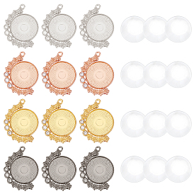 SUPERFINDINGS DIY Rotatable Flat Round Pendant Making Kit, Including Alloy Pendant Cabochon Settings with Crystal Rhinestone, Transparent Glass Cabochons