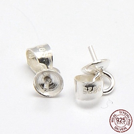 925 Sterling Silver Pinch Bails, for Half Drilled Beads
