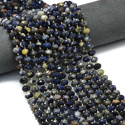 Природный содалит бисер нитей, граненые, рондель, с бисером