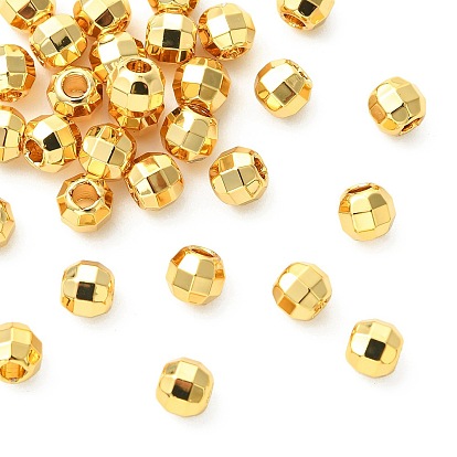 SHEGRACE Brass Round Beads, Cadmium Free & Nickel Free & Lead Free, Faceted