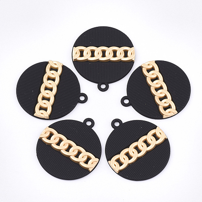 Spray Painted Alloy Pendants, Flat Round with Chain