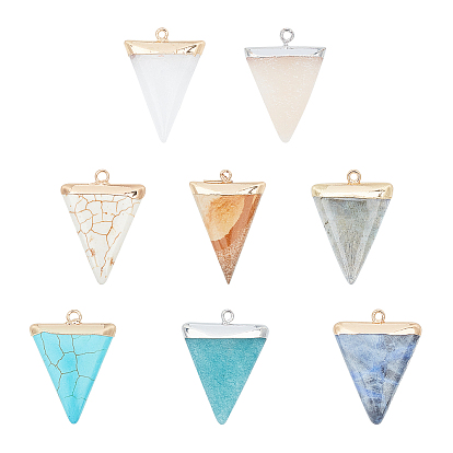 Electroplate Natural & Synthetic Mixed Gemstones Pendants, Top Plated, with Iron Loops, Triangle
