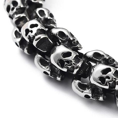 304 Stainless Steel Vintage 3D Link of Skulls Bracelets for Men & Women
