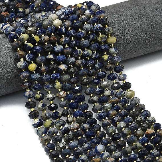 Природный содалит бисер нитей, граненые, рондель, с бисером