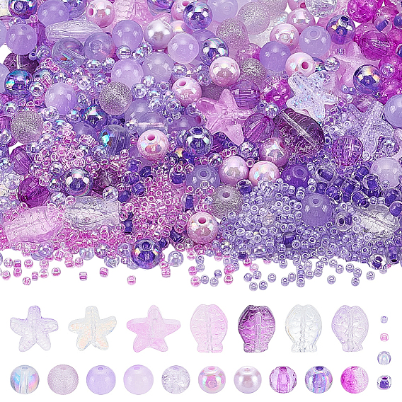 Наборы прозрачных стеклянных и акриловых бусин, окрашенных распылением, разнообразные