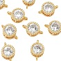 SHEGRACE Brass Pave Clear Cubic Zirconia Flat Round Connector Charms, Cadmium Free & Nickel Free & Lead Free, Long-Lasting Plated, Real 18K Gold Plated
