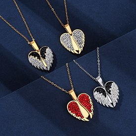 304 ожерелья из нержавеющей стали со стразами из полимерной глины с открывающейся подвеской в виде крыла для женщин, ионное покрытие (ip)