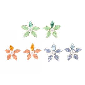 Boucles d'oreilles à tiges de fleurs tressées en perles naturelles et graines de verre, 304 bijoux en acier inoxydable pour femmes
