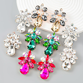 Boucles d'oreilles géométriques étincelantes avec diamants en verre et chaînes à griffes pour femmes à la mode