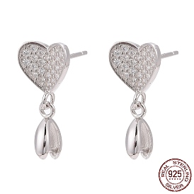 925 hallazgos de aretes de plata esterlina, con micro allanar zirconia cúbico, barra de enlaces y hielo pellizcar fianza, corazón