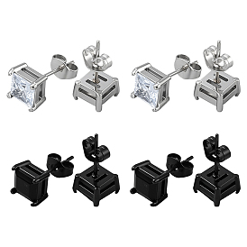 4 пары 2 цвета квадратные серьги-гвоздики из нержавеющей стали, с кубического циркония