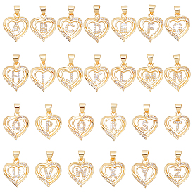 26шт 26 подвески из кубического циркония с покрытием из латуни с микропаве, долговечный, без свинца и без кадмия, реальный 18 k позолоченный, сердце с подвесками в виде букв