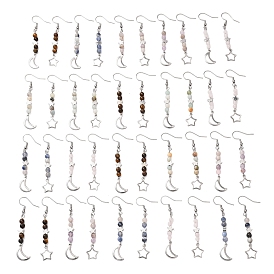 Серьга с подвесками из смешанных натуральных камней, женская серьга «луна и звезда» из нержавеющей стали, разноцветные