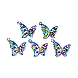 Rainbow Color Alloy Pendants Cabochon Settings, with Cystal Rhinestone, Cadmium Free & Lead Free, Butterfly
