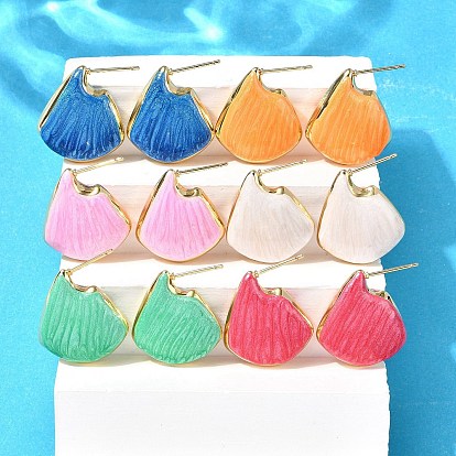 Латунные серьги-гвоздики в форме ракушки, с эмалью, без кадмия и без свинца, долговечный, стойки покрытие, реальный 18 k позолоченный