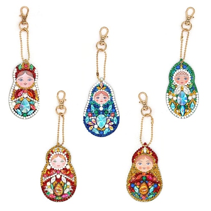 Diy 5d matrioska muñeca diamante pintura llavero kits, con bandeja, bolígrafo, para arte artesanía suministros de bricolaje