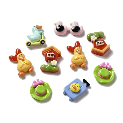 Opaque Resin Cabochons, Scooter Duck, Mailbox, Hat, Draw-bar Box, Glasses
