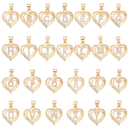 26шт 26 подвески из кубического циркония с покрытием из латуни с микропаве, долговечный, без свинца и без кадмия, реальный 18 k позолоченный, сердце с подвесками в виде букв