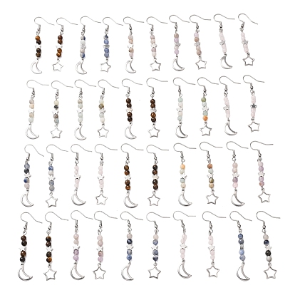 Серьга с подвесками из смешанных натуральных камней, женская серьга «луна и звезда» из нержавеющей стали, разноцветные