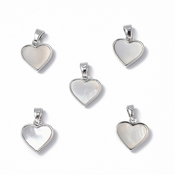 Brass Charms, with Freshwater Shell, Nickel Free, Heart Charm
