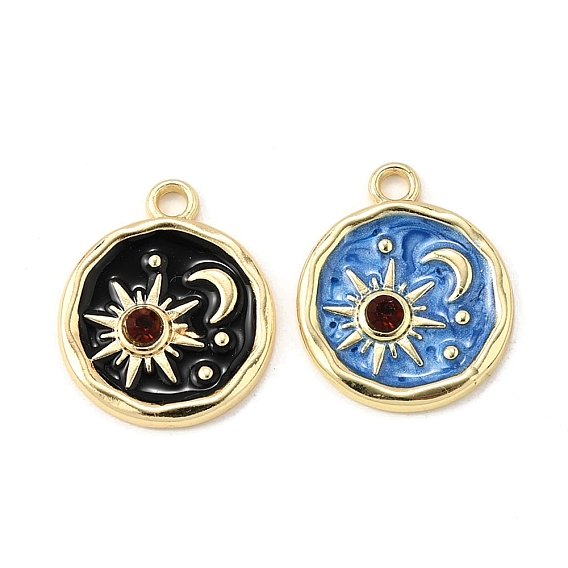 Подвески из эмали и сплава, плоский круглый с подвесками в виде солнца и луны, со стразами, золотые