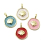 Латунь эмаль подвески, плоский круглый в форме ракушки, стойки покрытие, долговечный, без кадмия и без свинца, реальный 18 k позолоченный